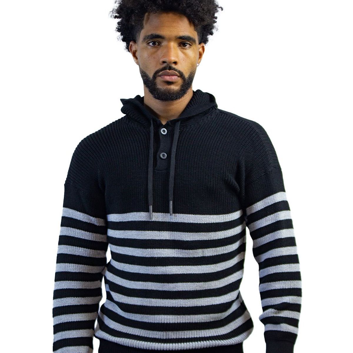 DM DEXMEN - Polera Dexmen Cardigan Tejido Franja Gris