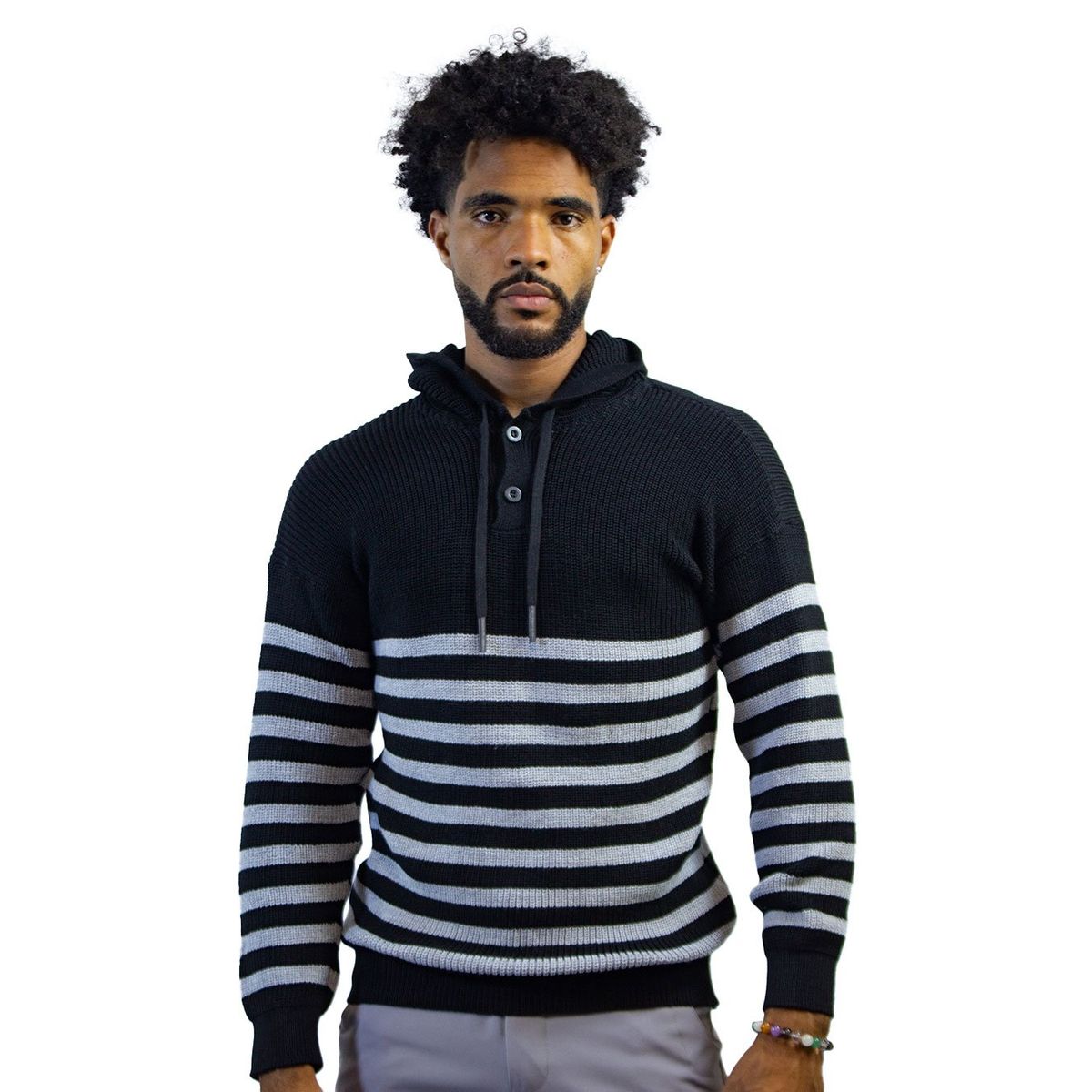 DM DEXMEN - Polera Dexmen Cardigan Tejido Franja Gris