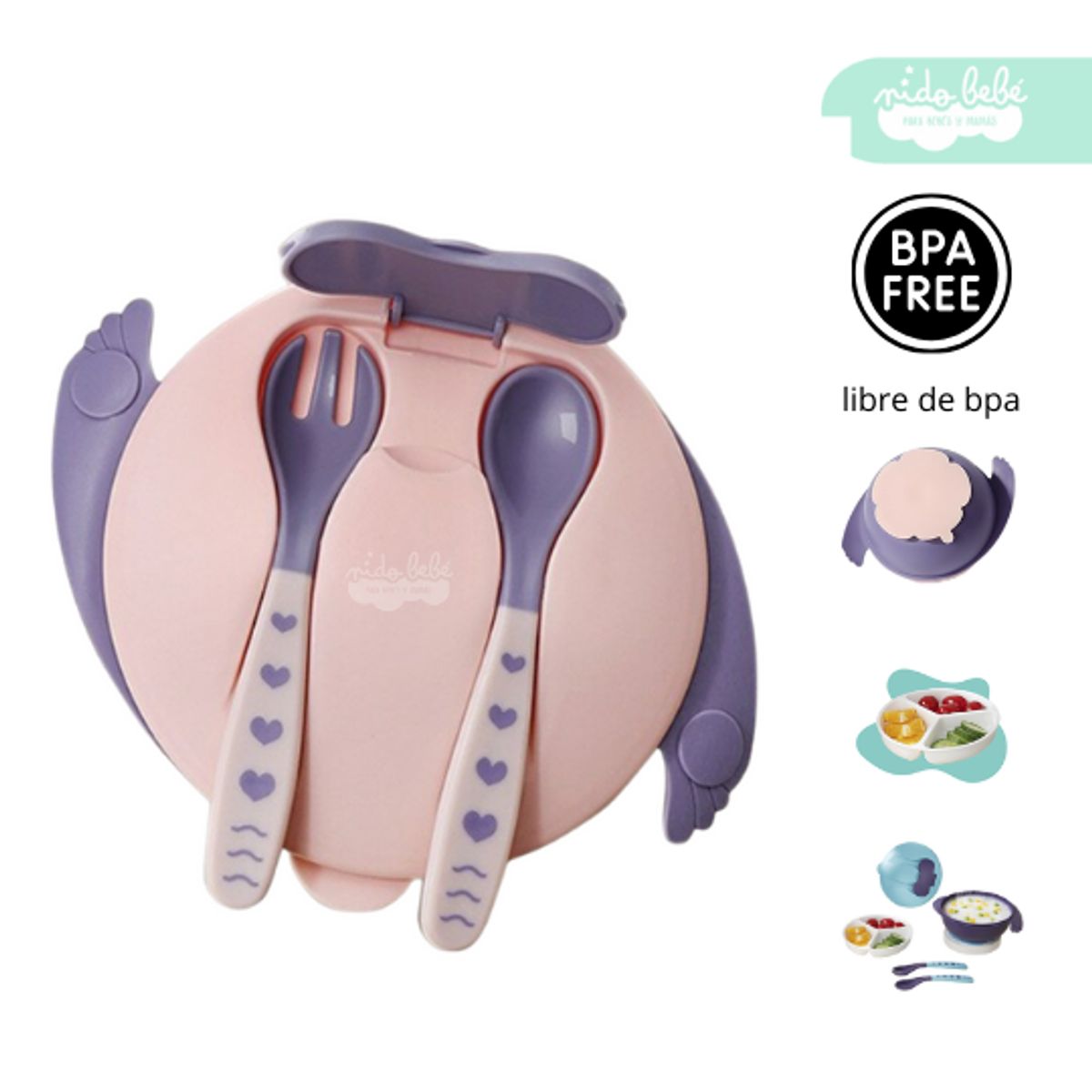 GENERICO - Set De alimentación plato Con Tapa Portable de bebé rosa