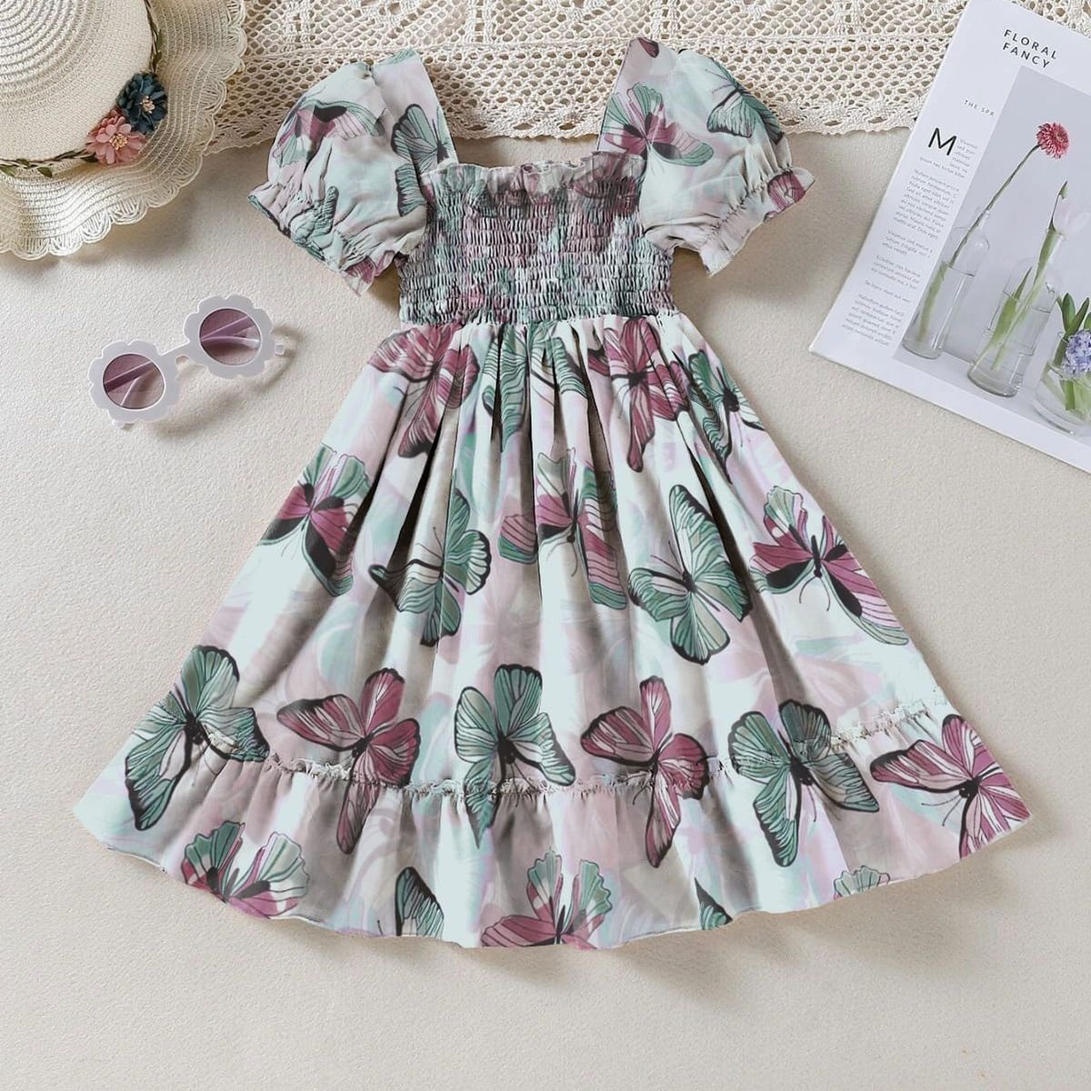 GENERICO - Vestido Multicolor Mariposas manga corta