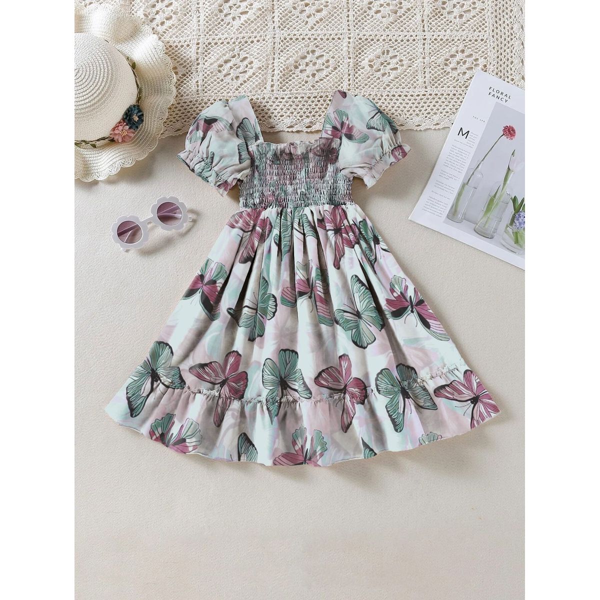 GENERICO - Vestido Multicolor Mariposas manga corta