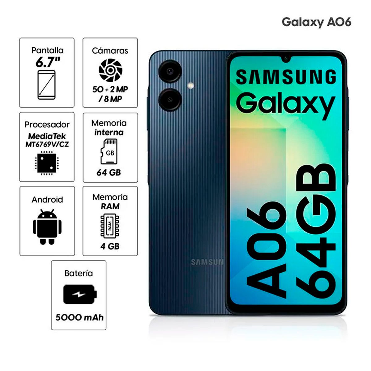 SAMSUNG - Samsung Galaxy A06 4GB RAM - 64GB Color Negro