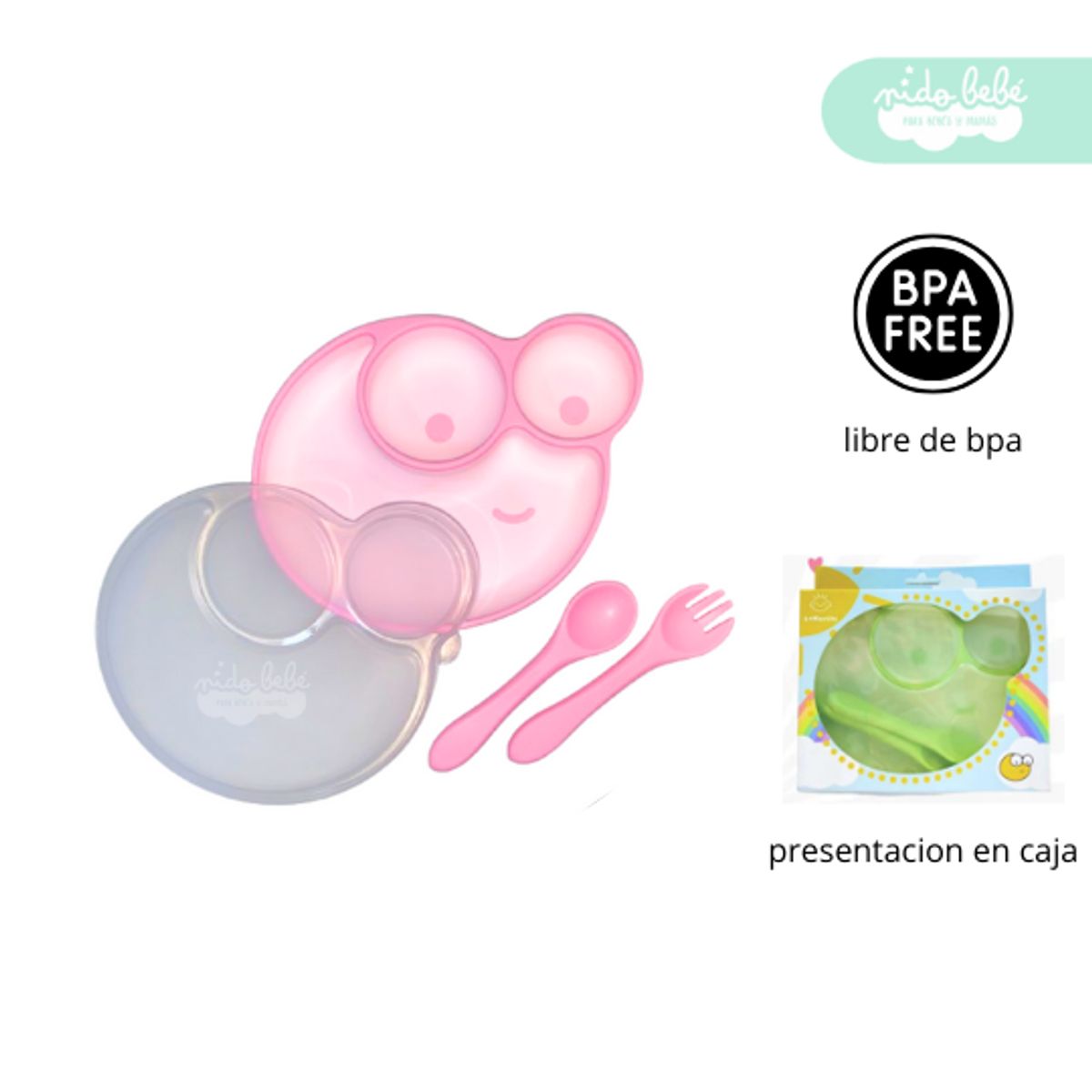 GENERICO - Set de alimentación Plato con ojitos rosado presentación en caja