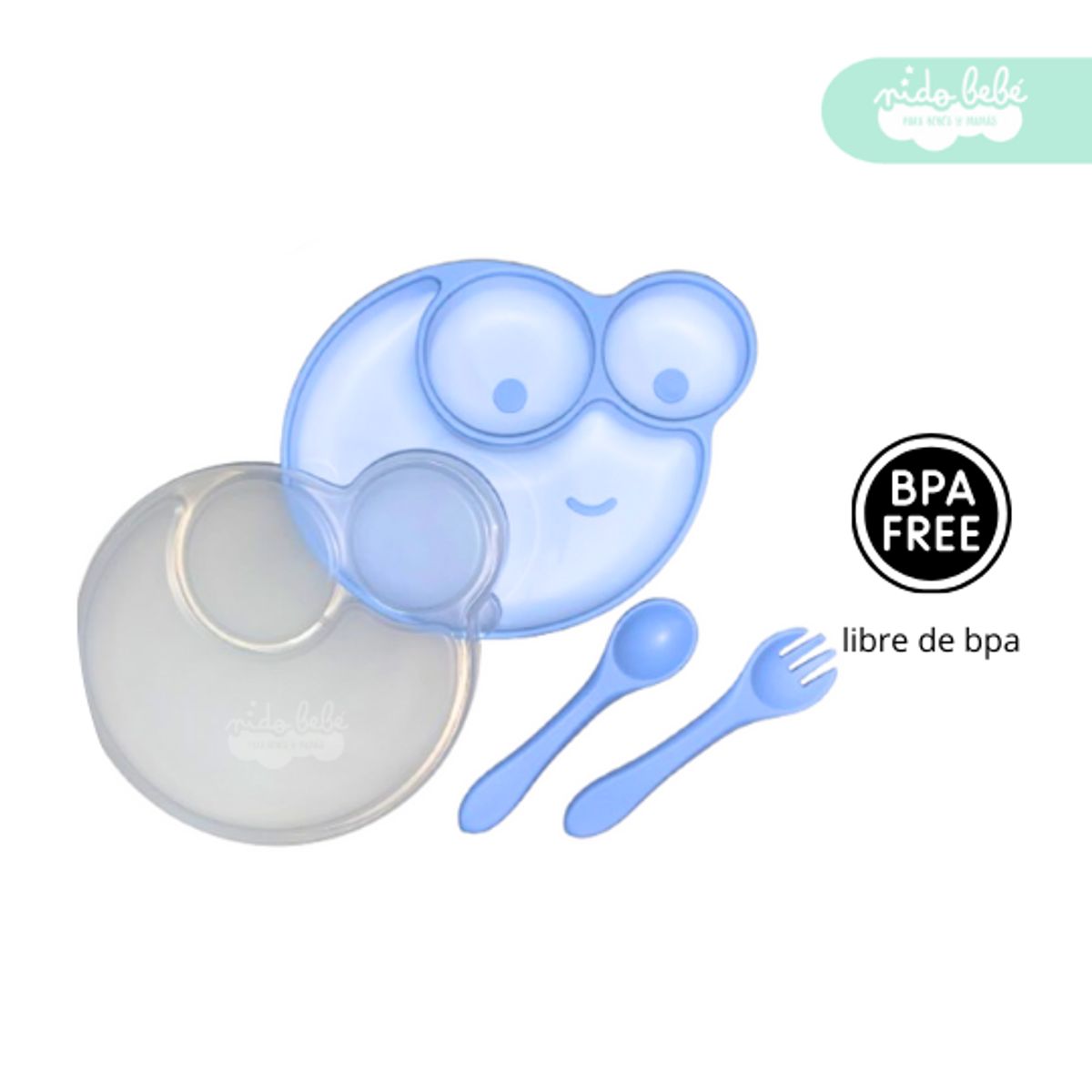 GENERICO - Set de alimentación Plato con ojitos azul