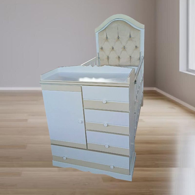 GENERICO - CUNA MULTICUNA BEBE BEIGE UNISEX CON CABECERA TAPIZADA