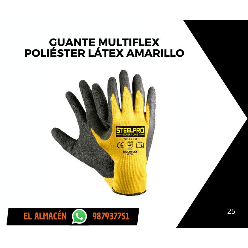 STEELPRO - GUANTE MULTIFLEX LÁTEX AMARILLO - TALLA L - PACK X 12 PARES