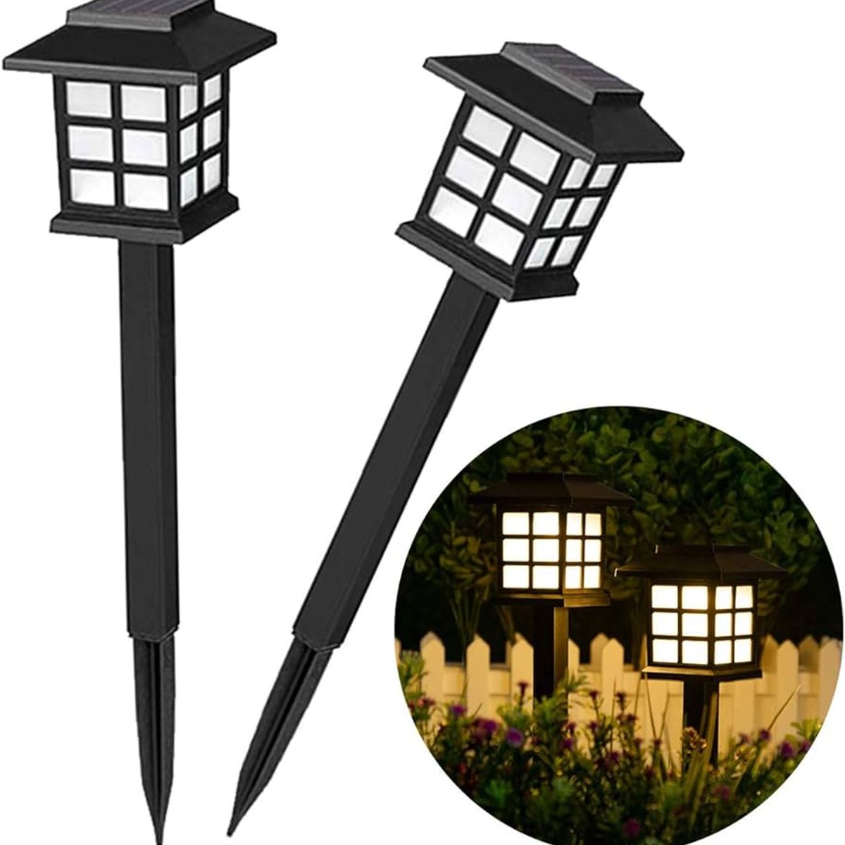 OEM - Pack 2 Faroles Solares LED para Exteriores Jardin Estaca