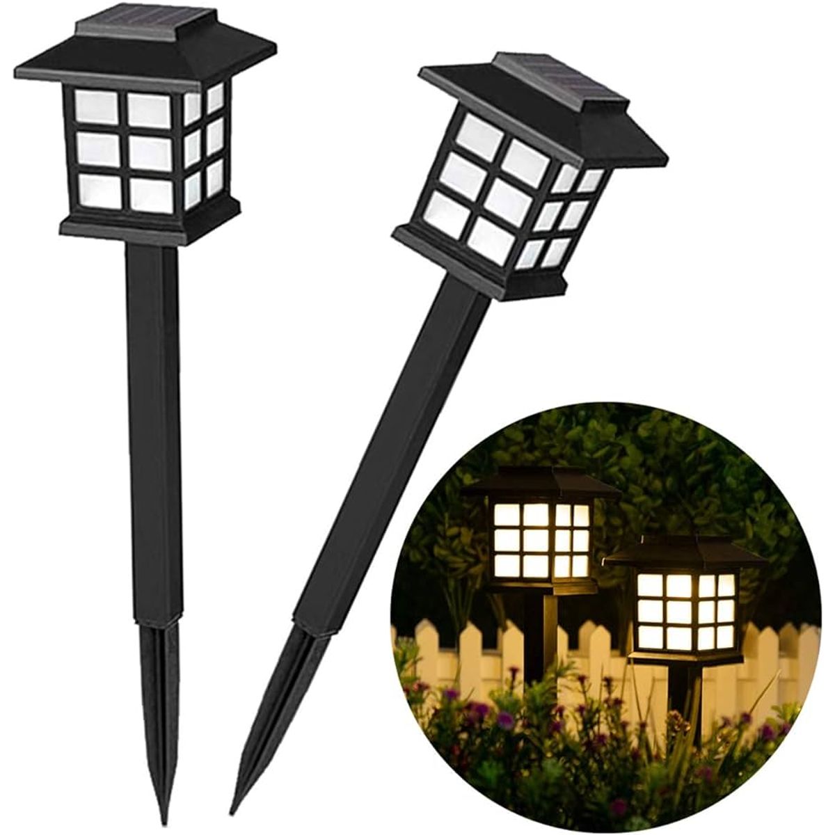 OEM - Pack 2 Faroles Solares LED para Exteriores Jardin Estaca