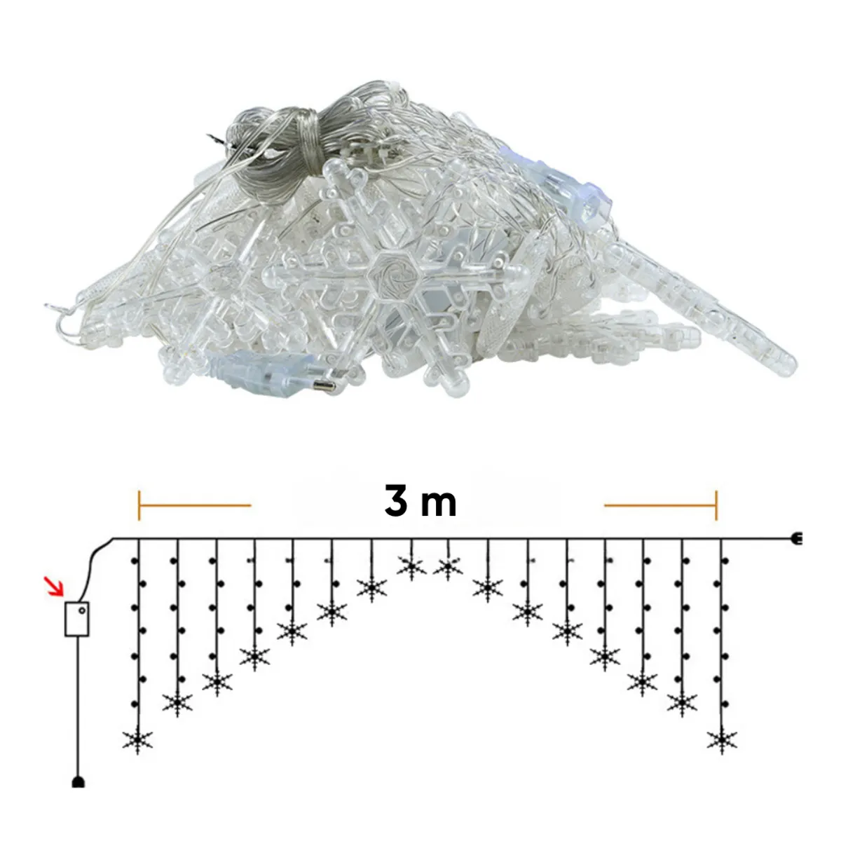 INSPIRA - Cortina de Luz Led Copo de Nieve Guirnalda de Decoración