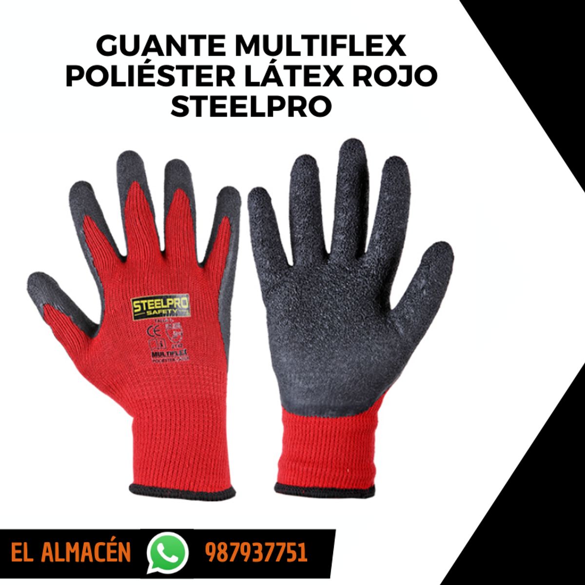 STEELPRO - GUANTES MULTIFLEX LÁTEX  ROJO - TALLA L - PACK X 12 PARES