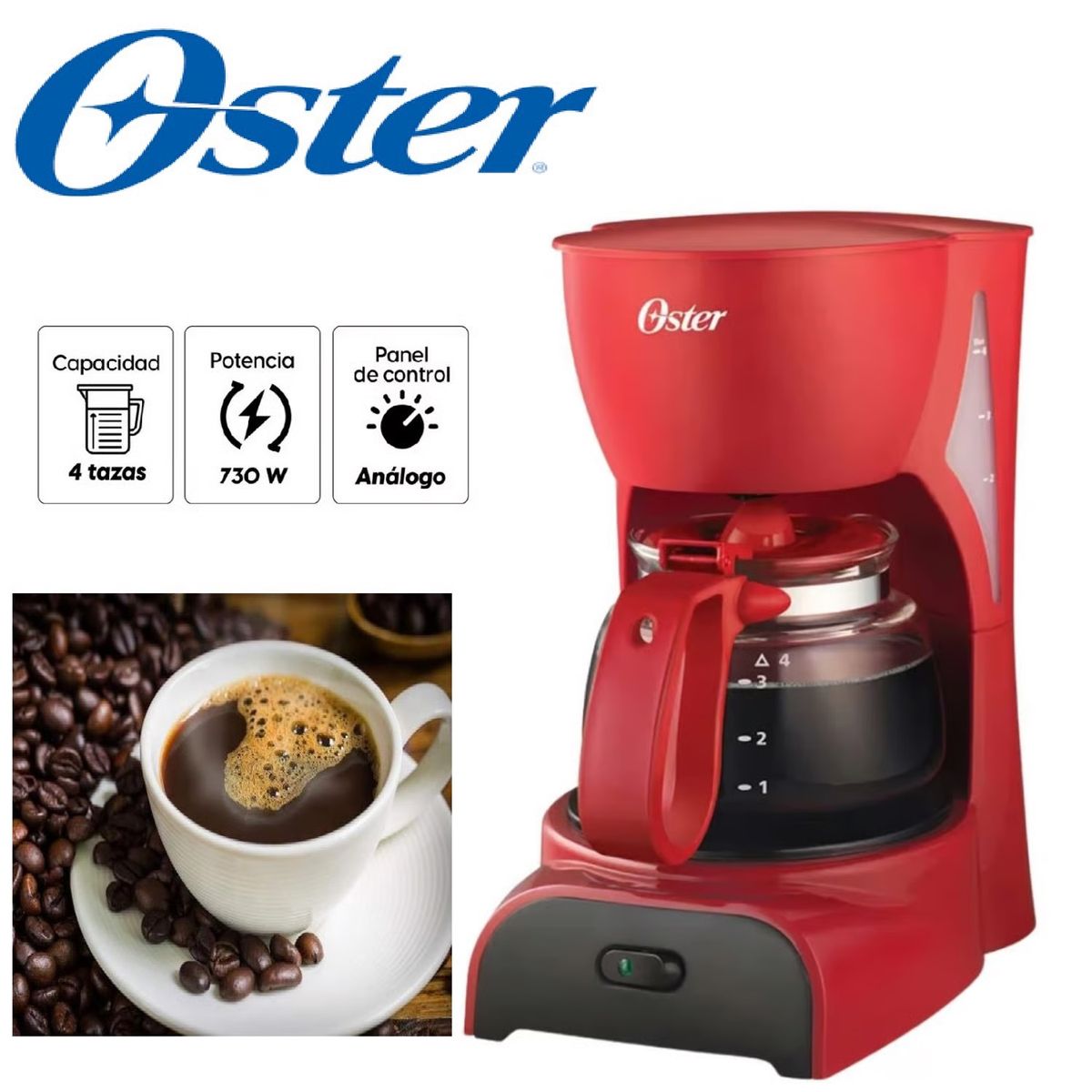 OSTER - Cafetera Automatica con filtro permanente de 4 tazas BVSTDCDR5R