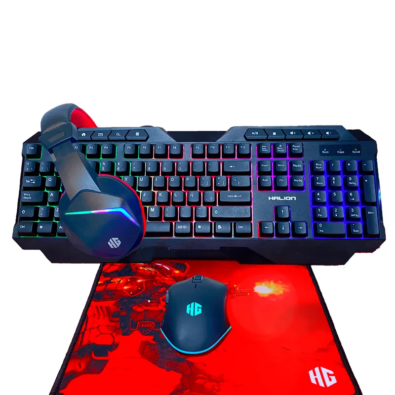 HALION - KIT GAMER RGB 4 EN 1 Halion Mercury HA-404C - Teclado LED + Mouse DPI + Headset + Mousepad