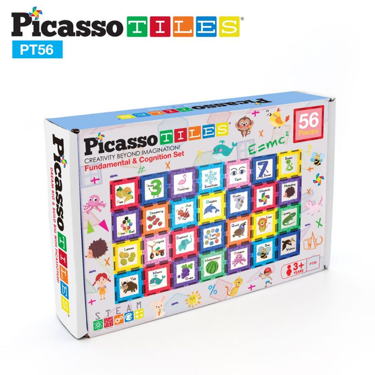 PICASSO TILES - Bloques Magnéticos Tarjeta Educativas de Abecedario y Números de 56 piezas