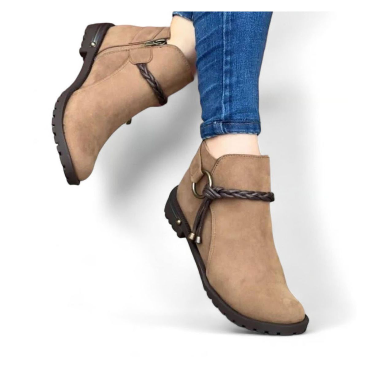 GENERICO - Botin Mujer Trensa 1509 Gamuza 5C-53 Color Beige.-