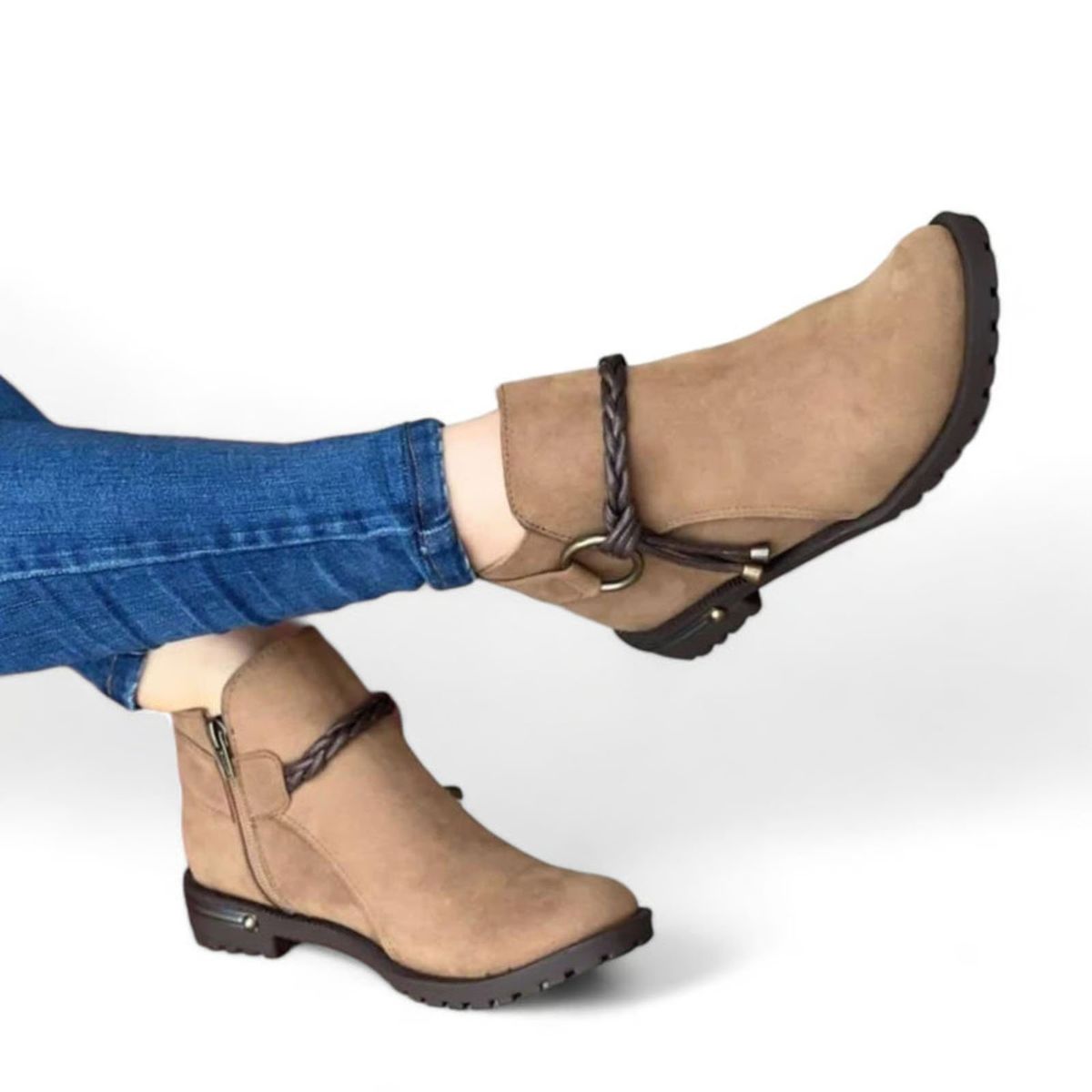 GENERICO - Botin Mujer Trensa 1509 Gamuza 5C-53 Color Beige.-