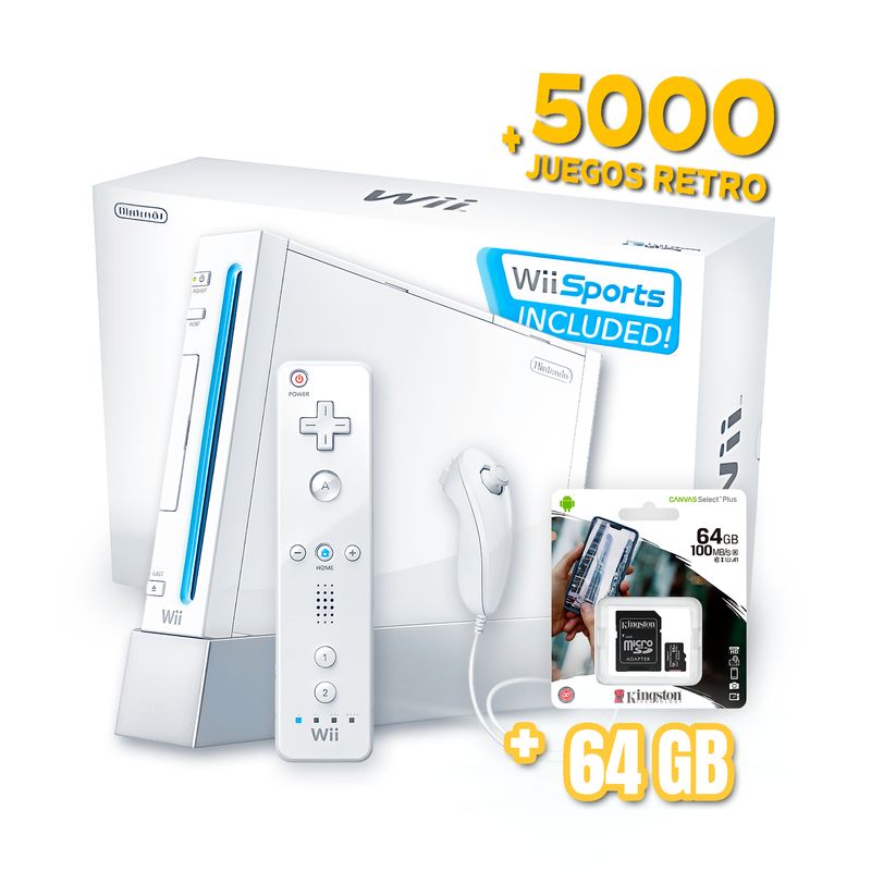 NINTENDO - Nintendo Wii Blanco Reacondicionada + 64Gb + 5000 Juegos Retro