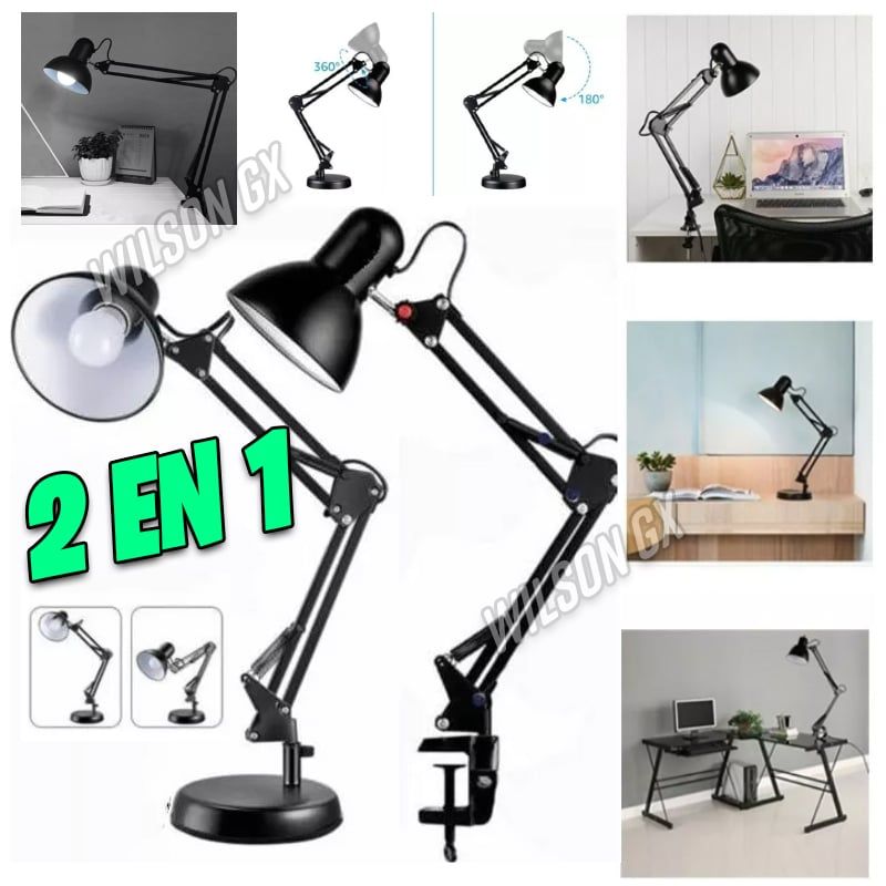 GENERICO - Lámpara de Escritorio 2 en 1 Brazo Ajustable y Base de Metal Luz led
