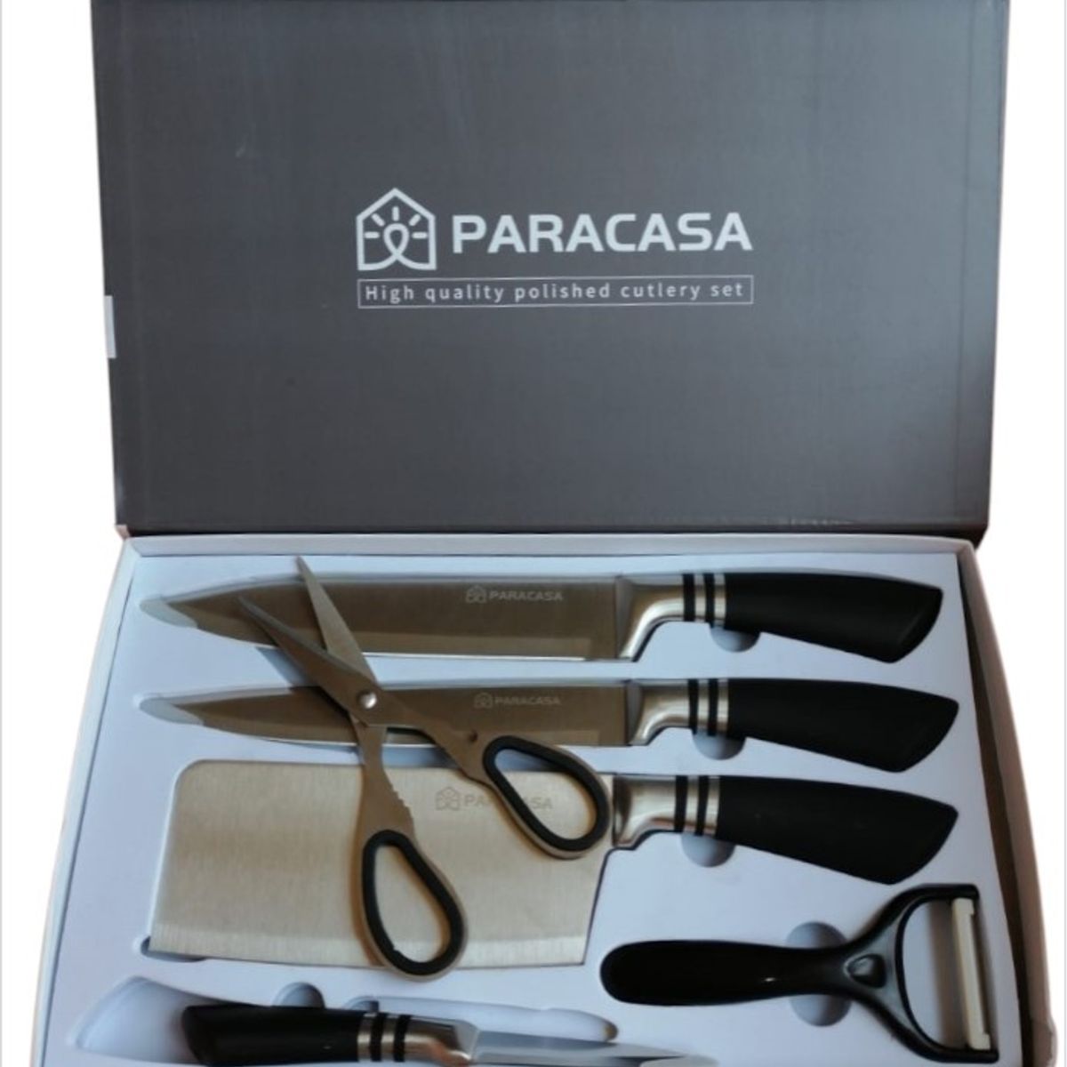 GENERICO - Juego de Cuchillos de Cocina, Tijera y Pelador Acero Inox. 6 Pzas