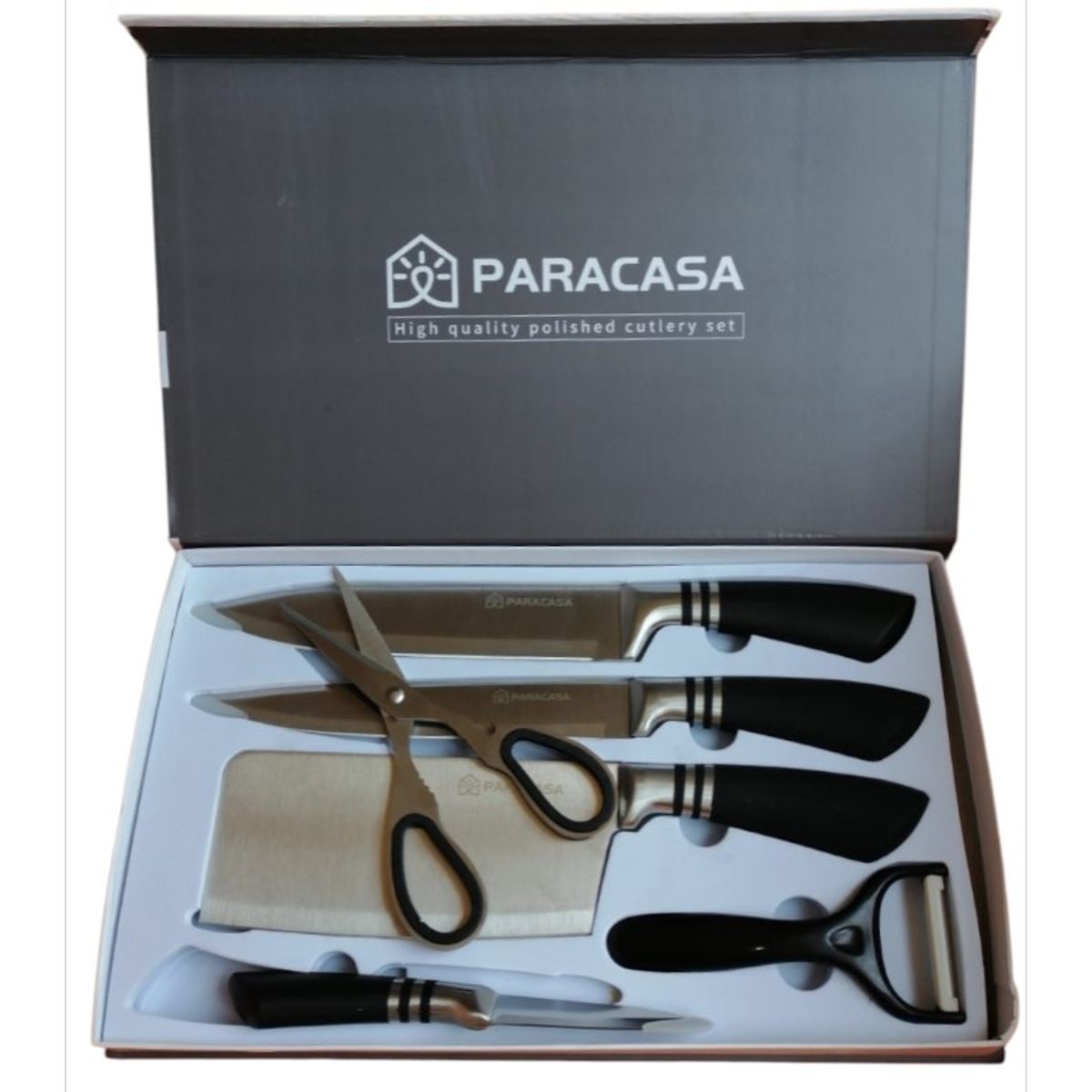 GENERICO - Juego de Cuchillos de Cocina, Tijera y Pelador Acero Inox. 6 Pzas