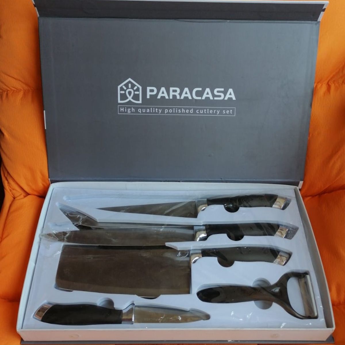 GENERICO - Juego de Cuchillos de Cocina, Tijera y Pelador Acero Inox. 6 Pzas