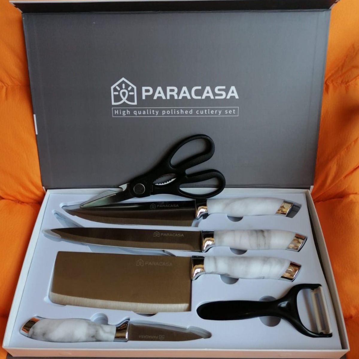 GENERICO - Juego de Cuchillos de Cocina, Tijera y Pelador Acero Inox. 6 Pzas