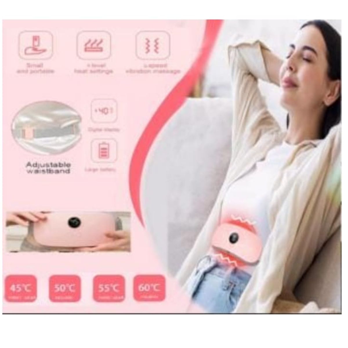 GENERICO - Cinturon Termico Smart Portatil Recargable Con Masajes a Vibracion