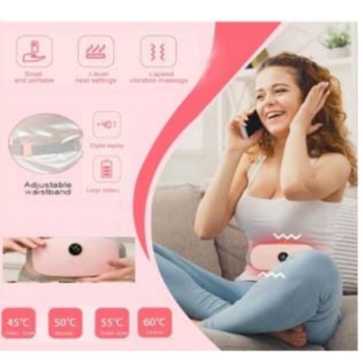 GENERICO - Cinturon Termico Smart Portatil Recargable Con Masajes a Vibracion