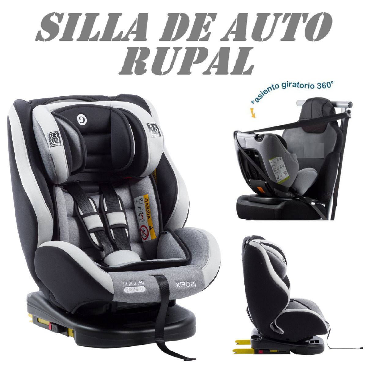 EBABY - Silla de Auto Giratorio sistema ISOFIX Rupal -Gris