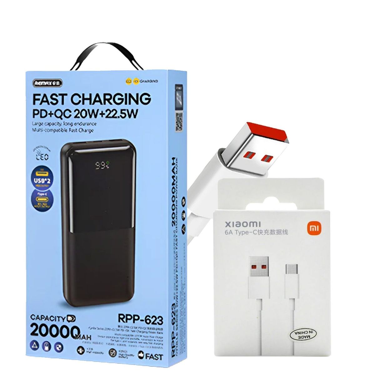 REMAX - Combo Power Bank Remax RPP-623 20000mAh Negro + Cable USB Xiaomi 6A