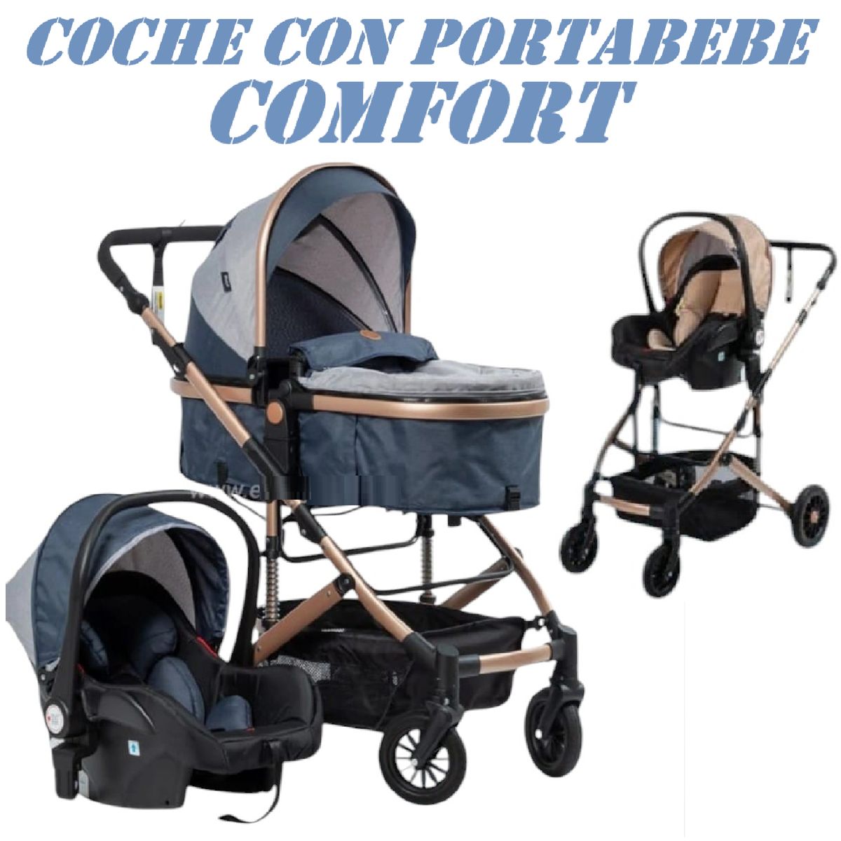 EBABY - Nuevo Coche De Lujo Con Portabebe 4 en 1 Comfort - Azul