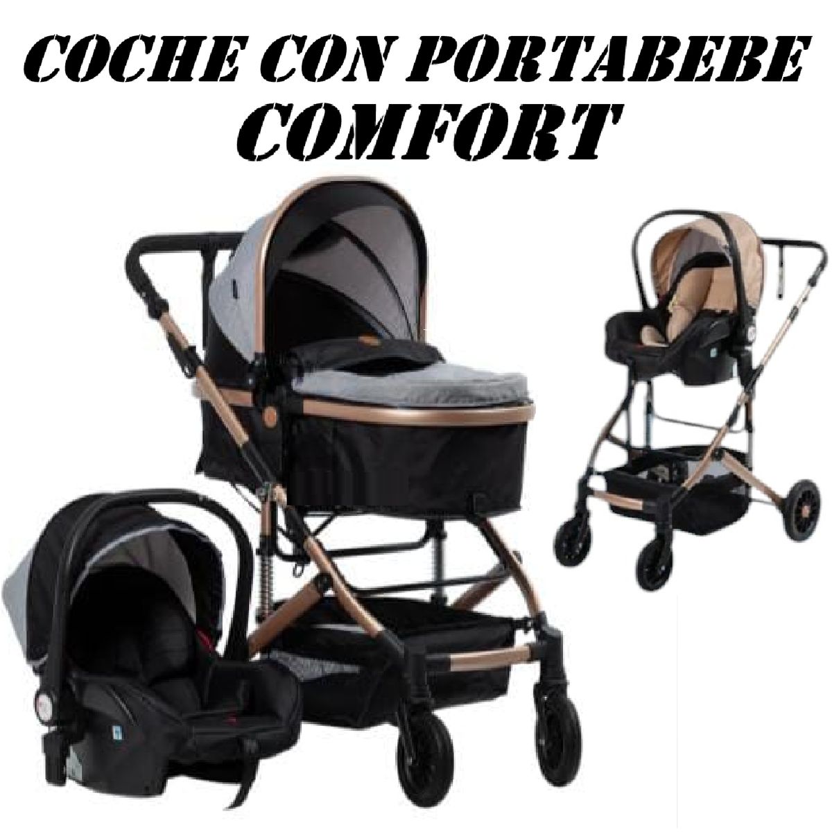 EBABY - Coche Moises Comfort 4 en 1 con porta bebe Amortiguacion- Ng