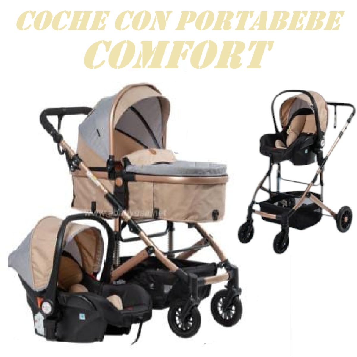 EBABY - Coche Moises Comfort 4 en 1 con porta bebe Amortiguacion -Bg