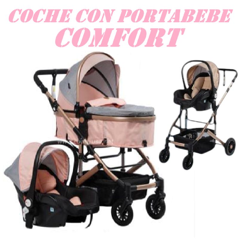 EBABY - Coche Moises Comfort 4 en 1 con porta bebe Amortiguacion -Rs