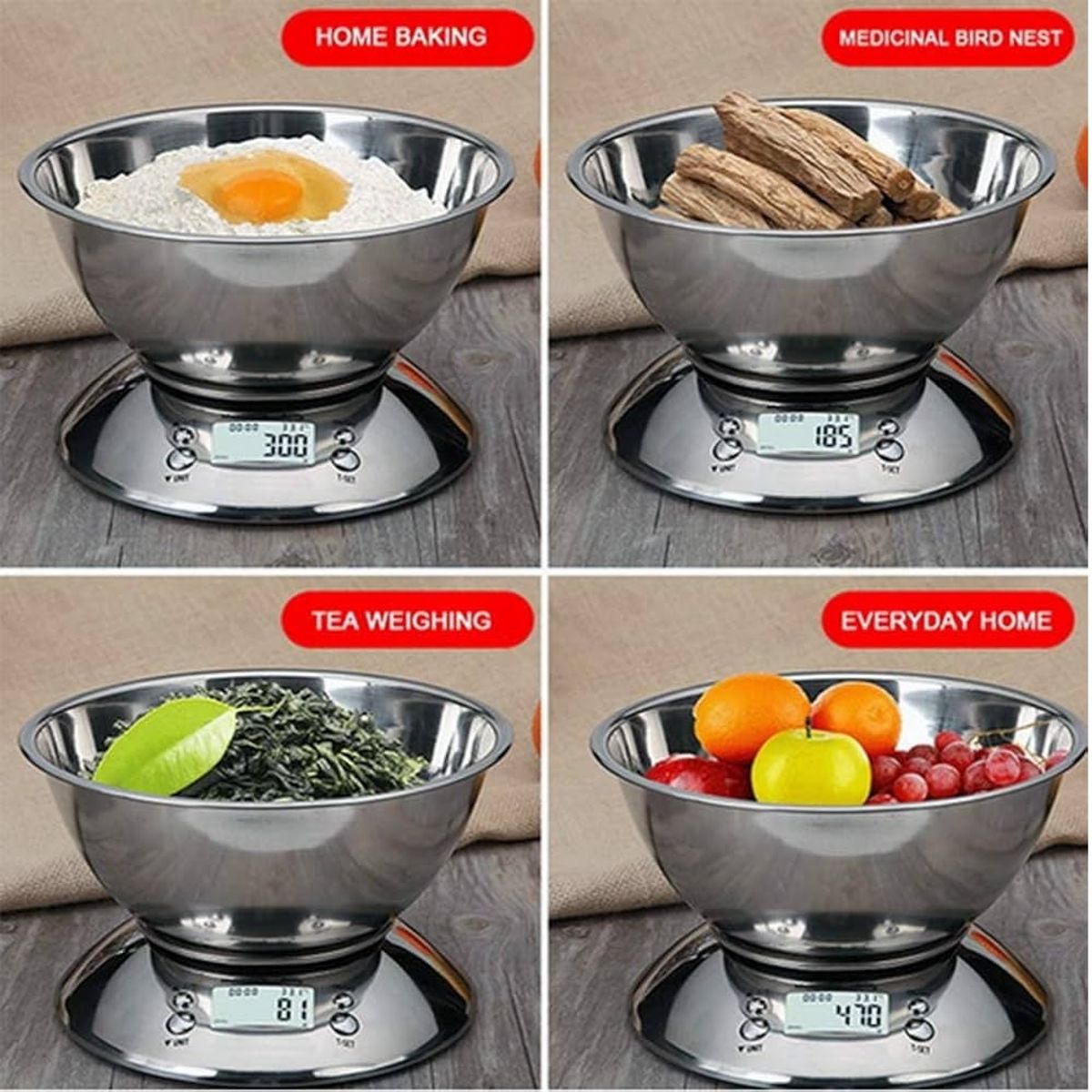 OEM - Balanza Digital Gramera 5kg Acero Inoxidable Termómetro Temporizador