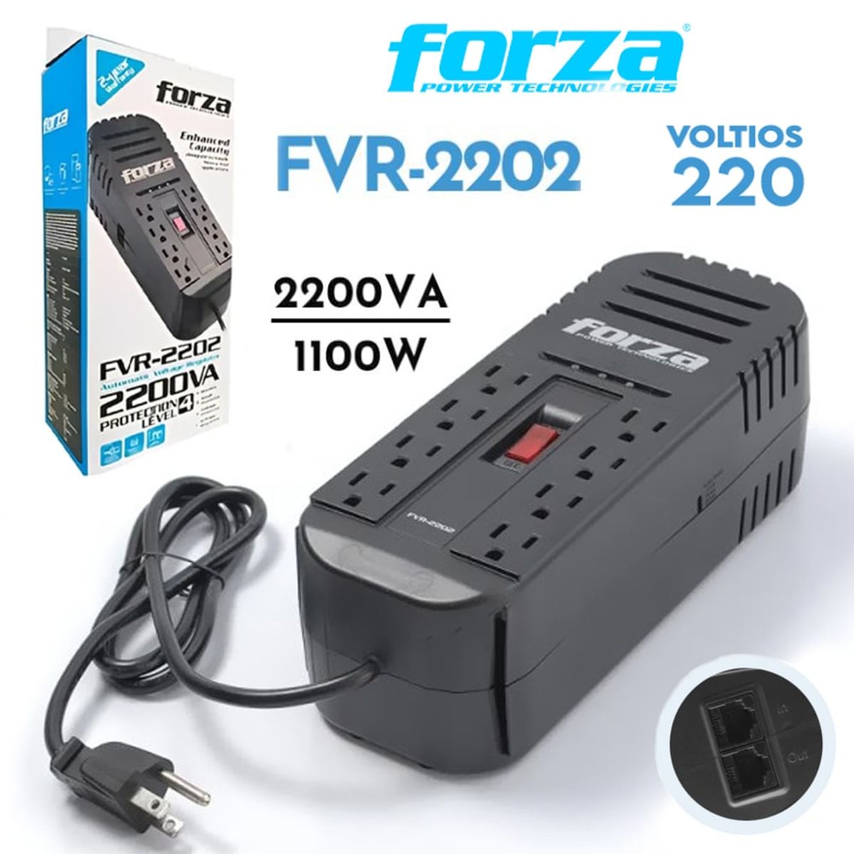 FORZA - Estabilizador FORZA FVR-2202 2200VA 1100W 8 TOMAS 220V Regulador
