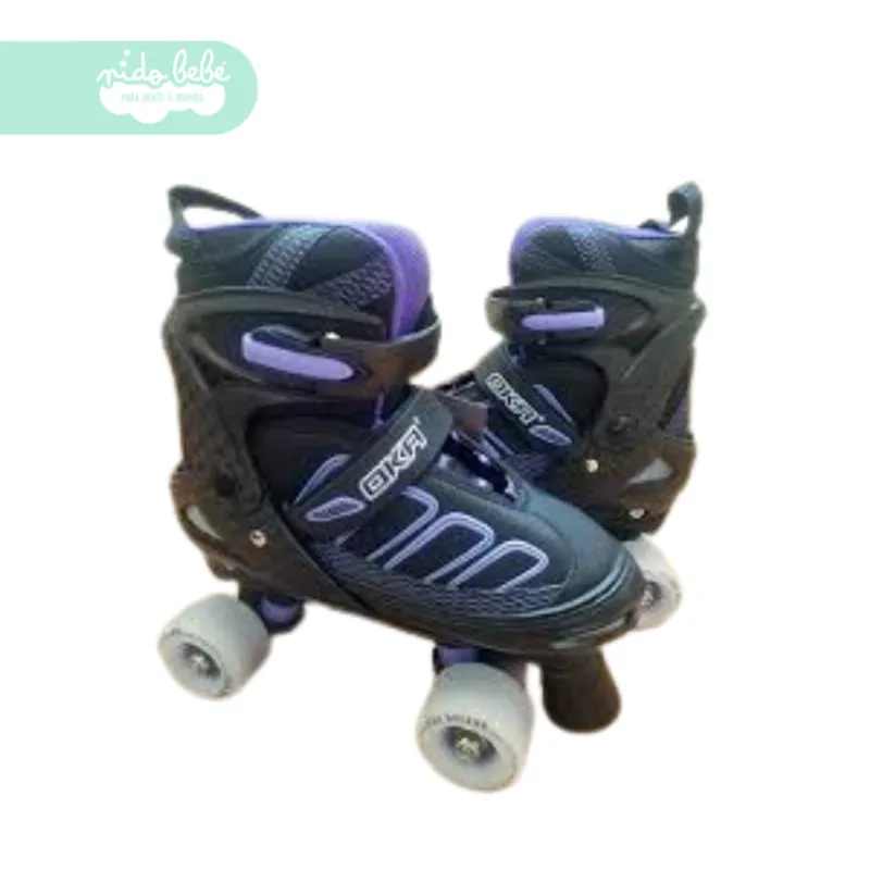 GENERICO - PATIN 4 RUEDAS DE NIÑO TALLA L 38 – 41 NEGRO CON AZUL