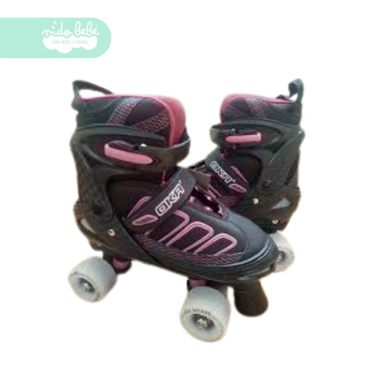 GENERICO - PATIN 4 RUEDAS DE NIÑA TALLA S 30 – 33 NEGRO CON ROSA