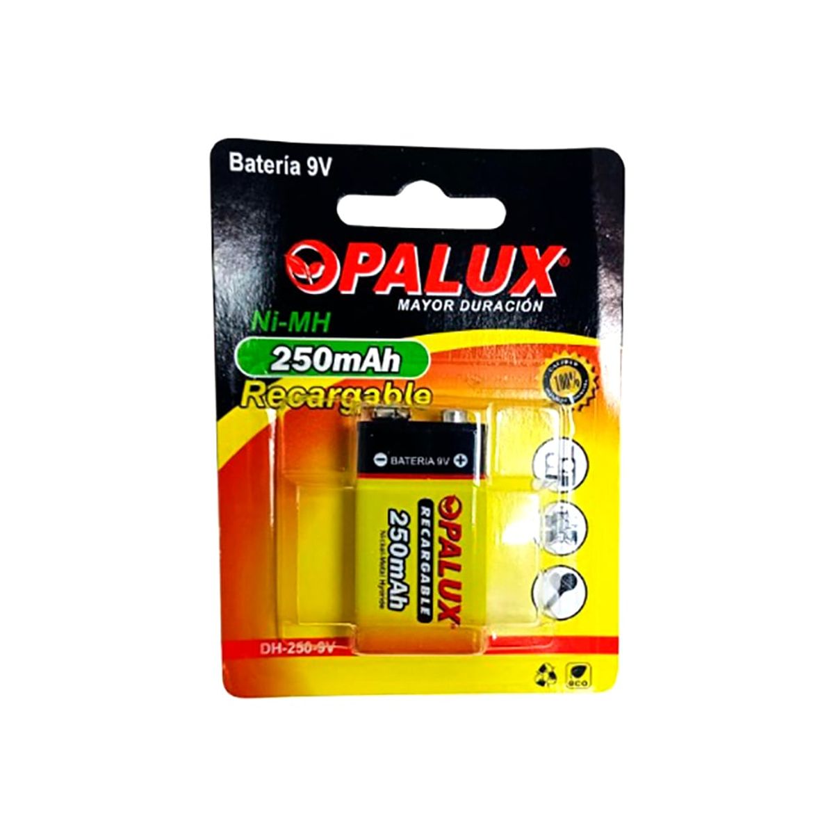 OPALUX - Bateria Recargable 9V 250mAh OPALUX DH-250-9V