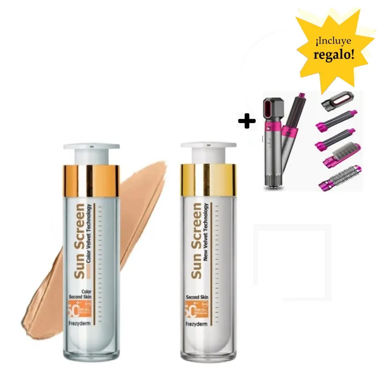 FREZYDERM - Pack x2 Frezyderm Fotoprotector Sun Screen SPF50 50ml Con y Sin Color Más Cepillo 5 en 1