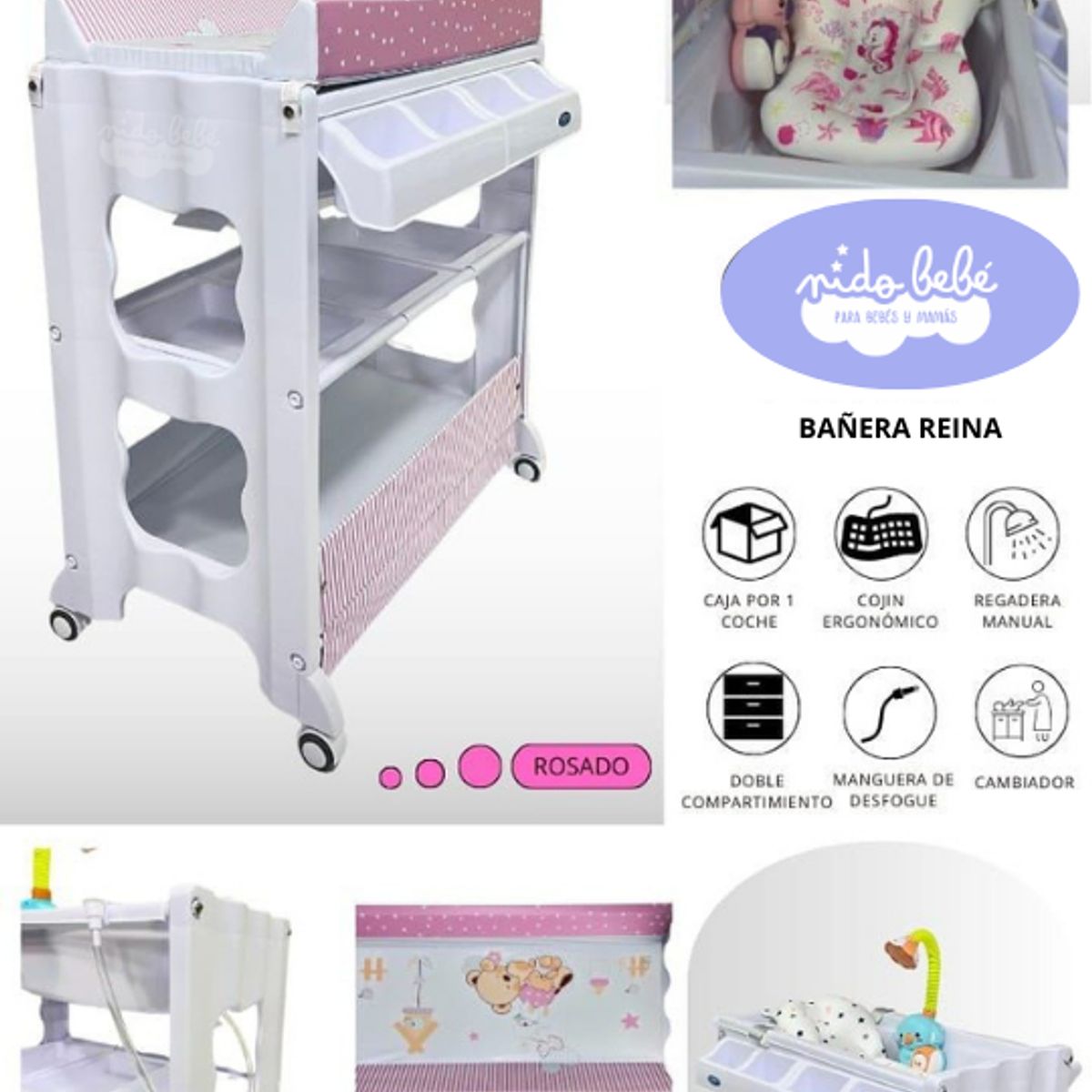GENERICO - Bañera con Cambiador de Bebé Modelo Reina rosado