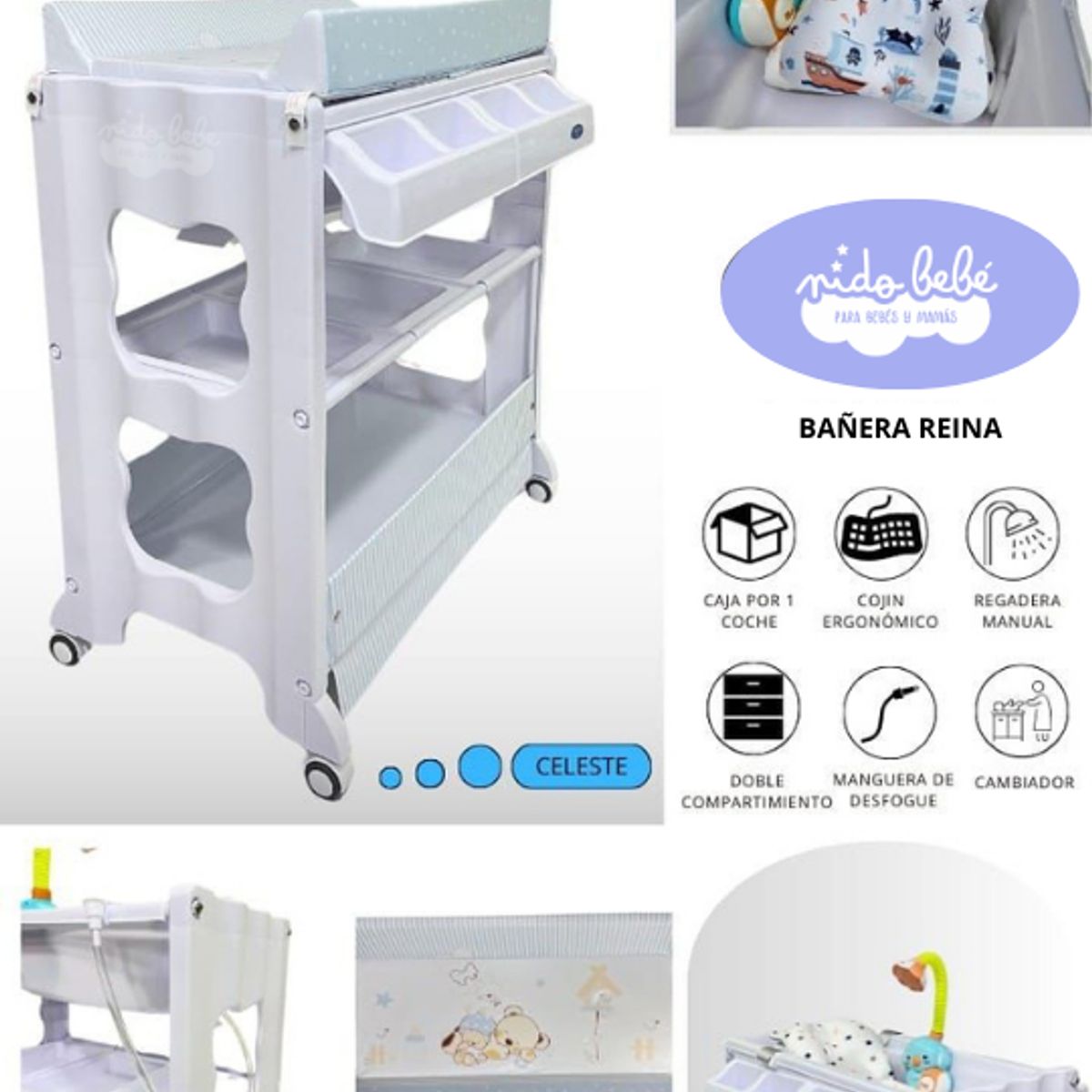 GENERICO - Bañera con Cambiador de Bebé Modelo Reina celeste