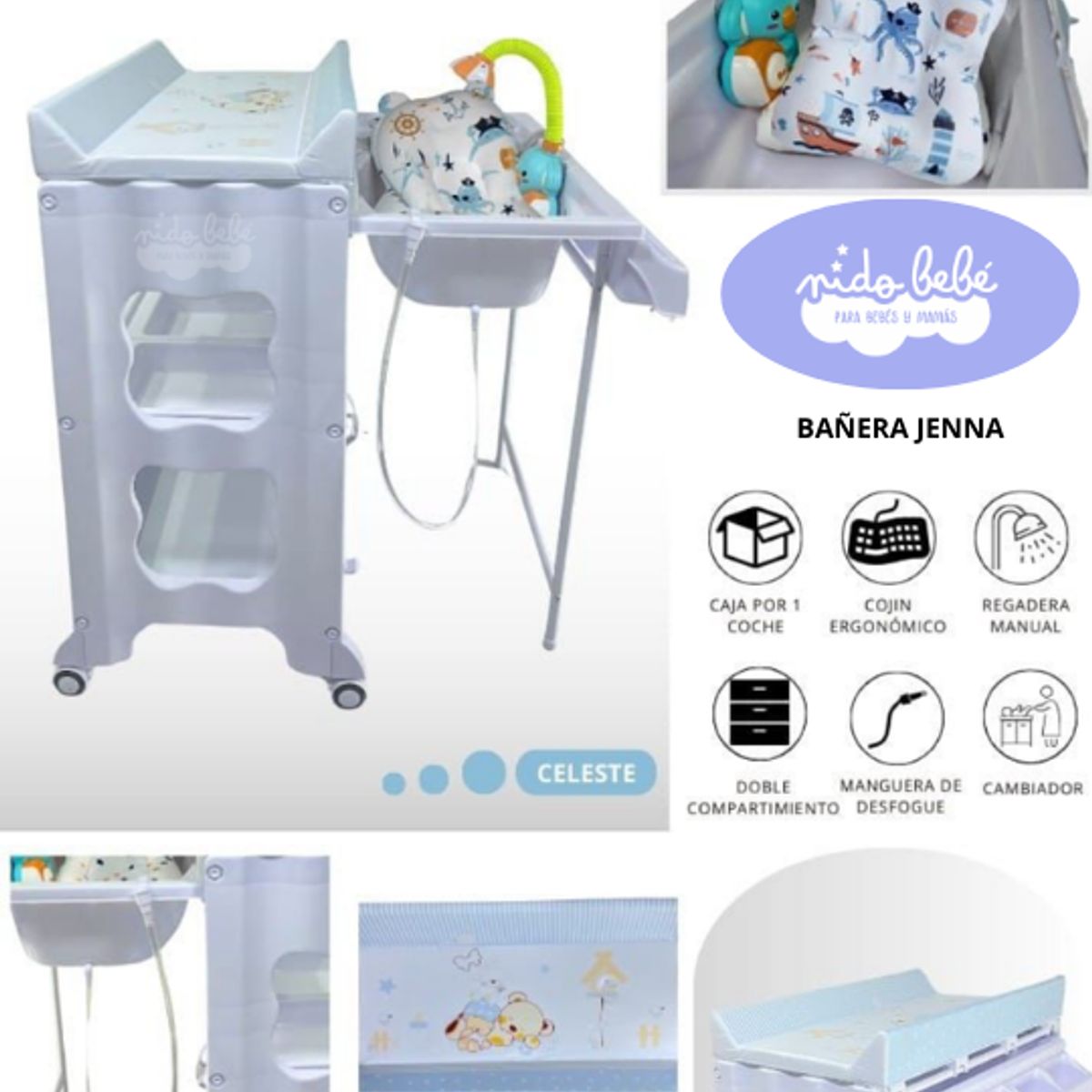 GENERICO - Bañera con Cambiador de Bebé Modelo Jenna CELESTE