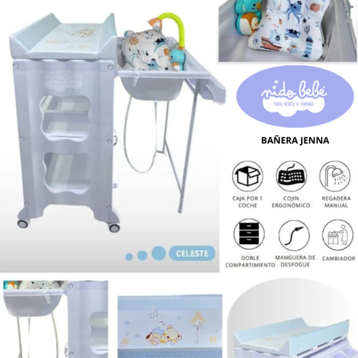 GENERICO - Bañera con Cambiador de Bebé Modelo Jenna blanca