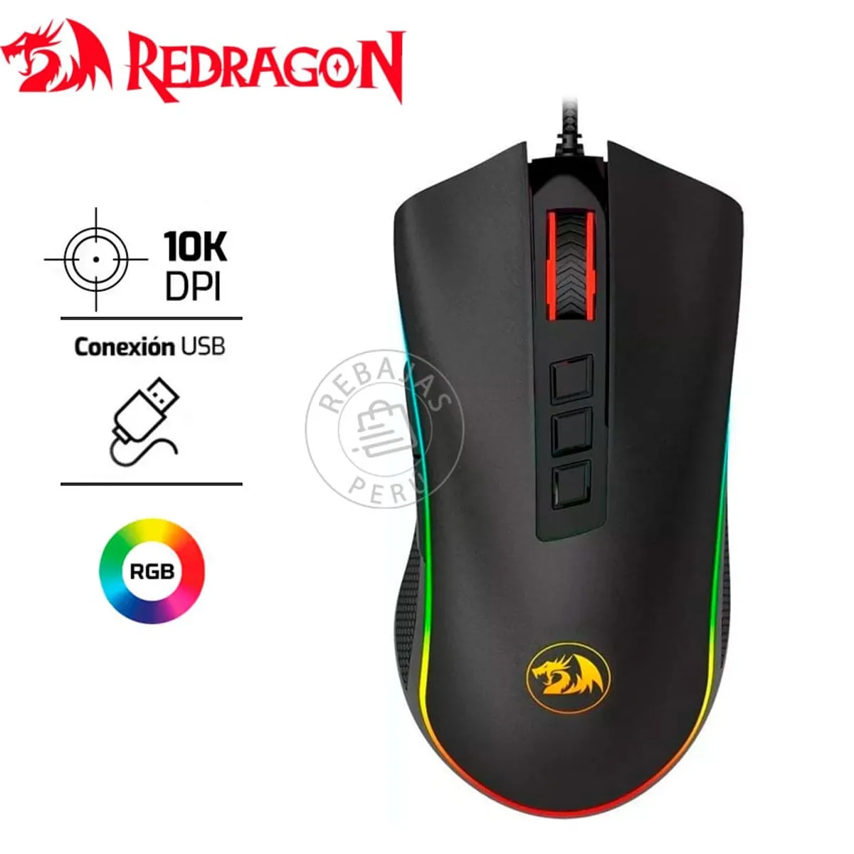 REDRAGON - Redragon COBRA M711 Mouse Gamer RGB 10,000 DPI, Precisión y Velocidad