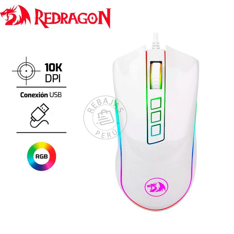 REDRAGON - Redragon COBRA WHITE M711W Mouse Gamer RGB 10,000 DPI, Precisión