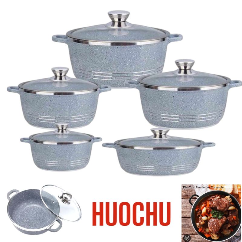 OEM - Juego Set de 5 Ollas Huochu de Cerámica Roca Volcánica y Aluminio
