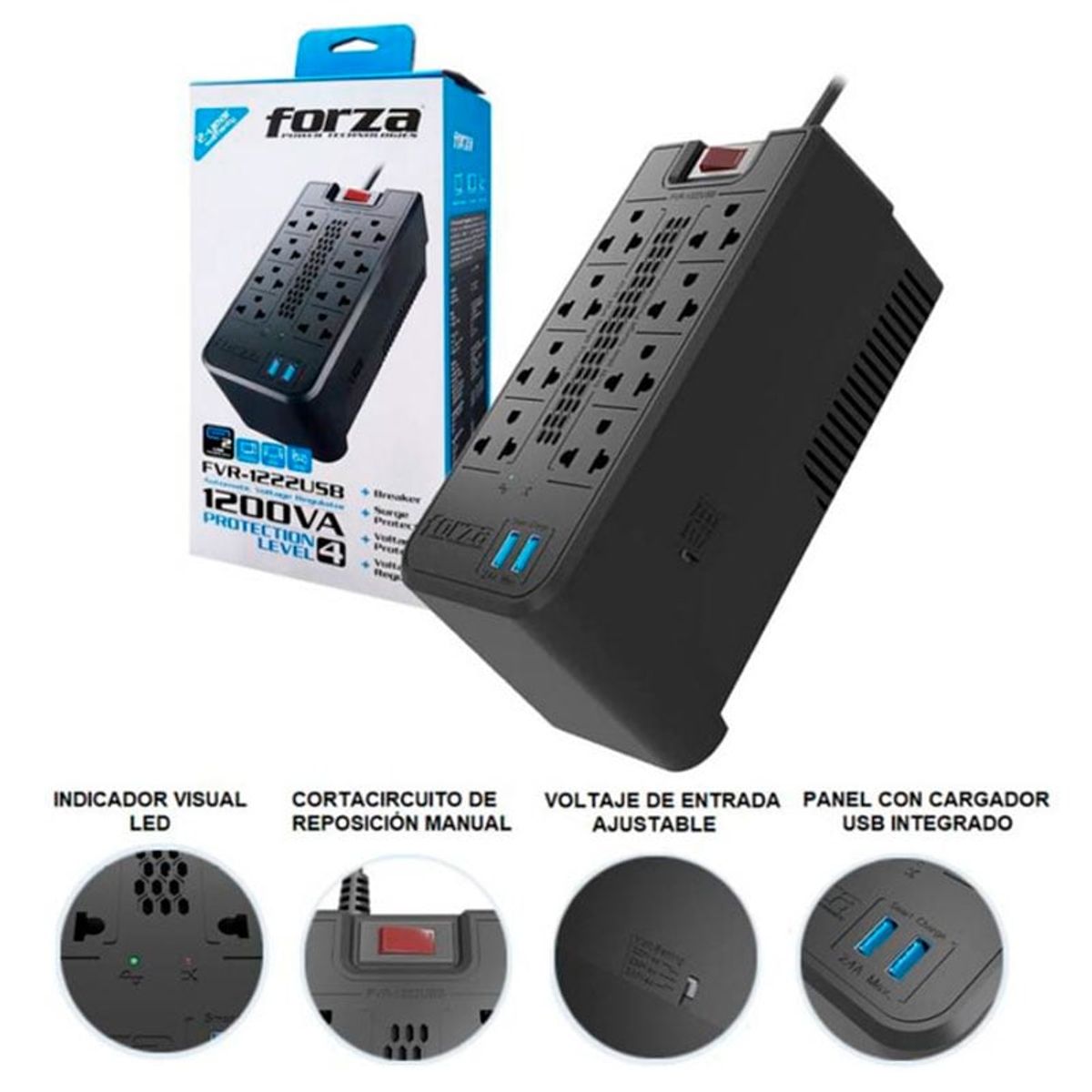 FORZA - Estabilizador Forza 1200VA FVR-1222USB 600W