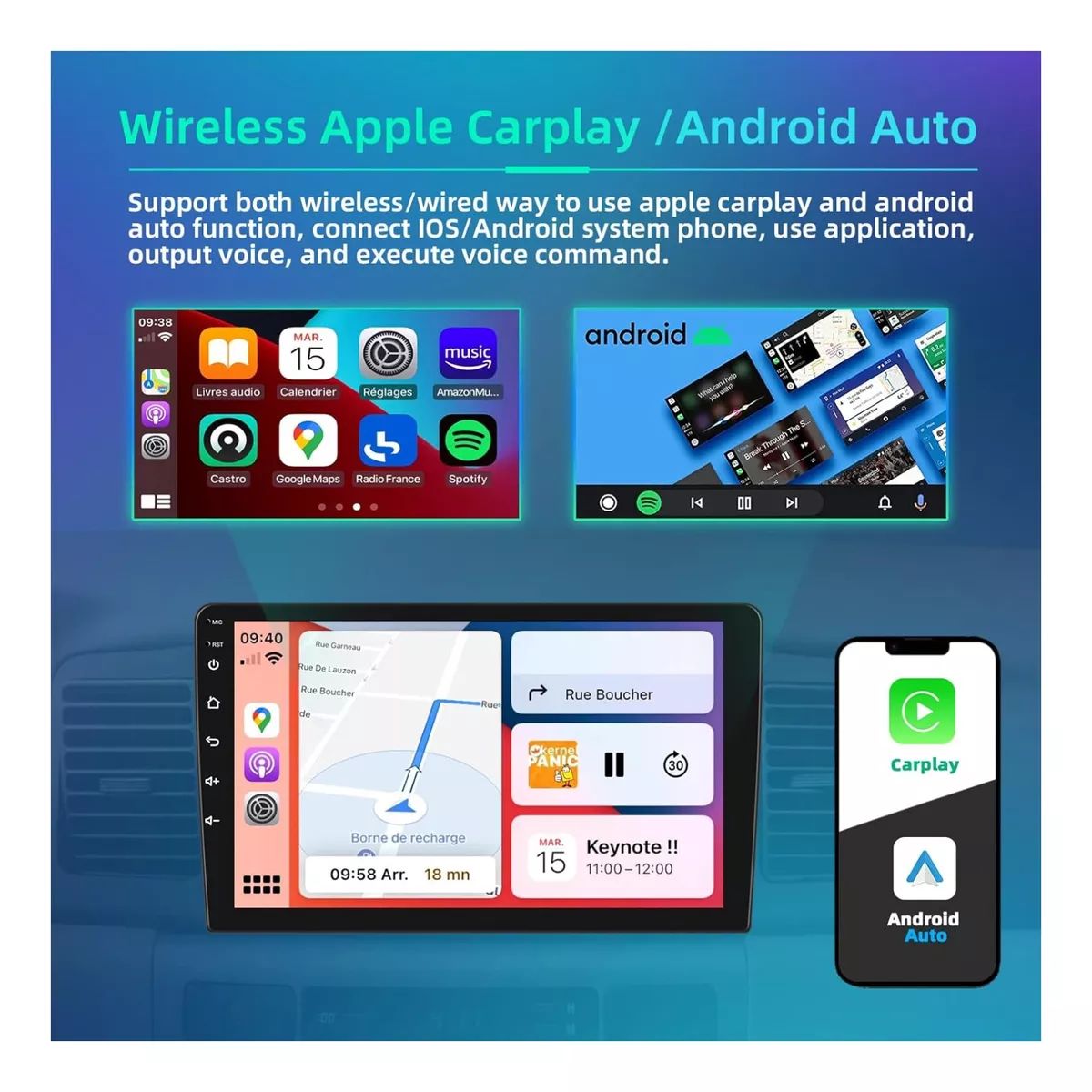 GENERICO - Autoradio Android 9 Pulgadas Carplay & Android Con Tv Apk