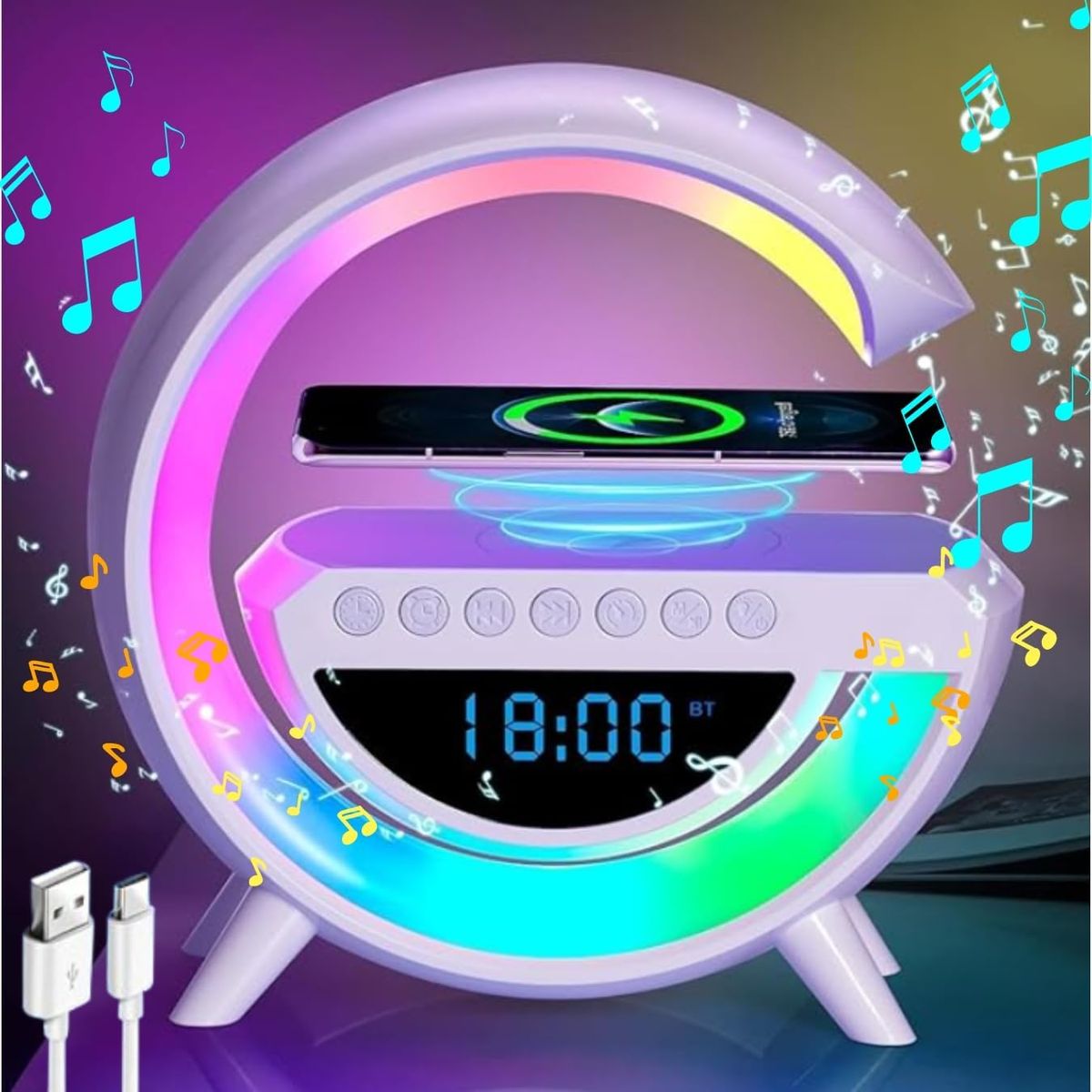 GENERICO - PARLANTE RELOJ LÁMPARA G SMART CARGADOR INALÁMBRICO 6 EN 1 PLUS2025