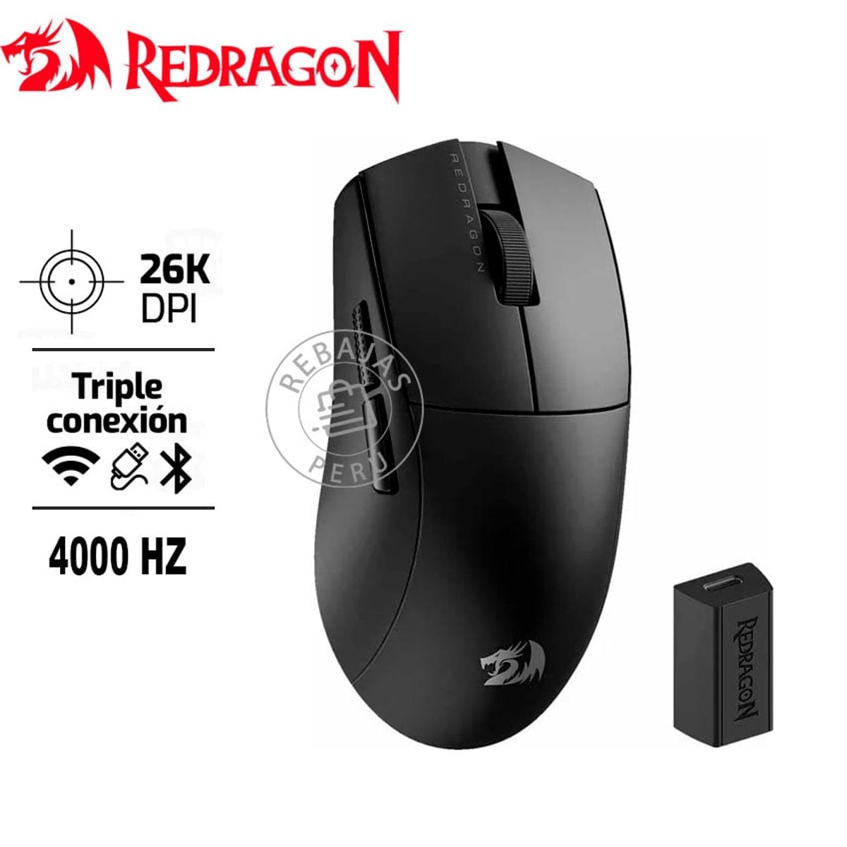 REDRAGON - Redragon K1NG PRO (4K Hz) Wireless Black  Mouse Gamer Inalámbrico